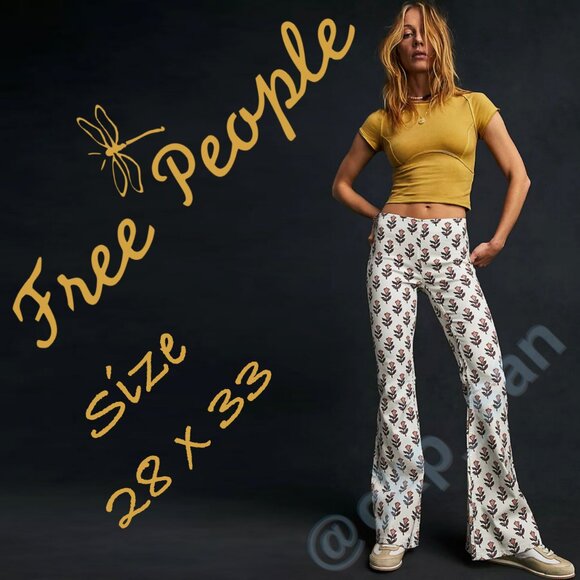 Free People Penny Pull-On Printed Flare Jeans Sz 28 - Picture 1 of 16